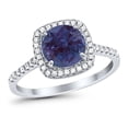 thumbnail image 3 of Halo Art Deco Lab Alexandrite Round Wedding Ring 925 Sterling Silver Size 9, 3 of 6