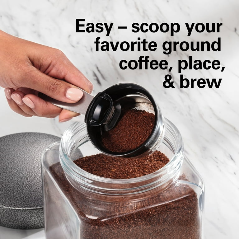 Hamilton Beach The Scoop Single Serve Coffee Maker & Fast Grounds Brewer  for 8-14oz. Cups, Brews in Minutes, 40oz. Removable Reservoir, Stainless