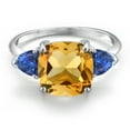 thumbnail image 3 of Gem Stone King 10K White Gold Yellow Citrine and Blue Created Sapphire Engagement Ring for Women | 4.68 Cttw | Cushion 10MM | Gemstone November Birthstone | Size 9, 3 of 6