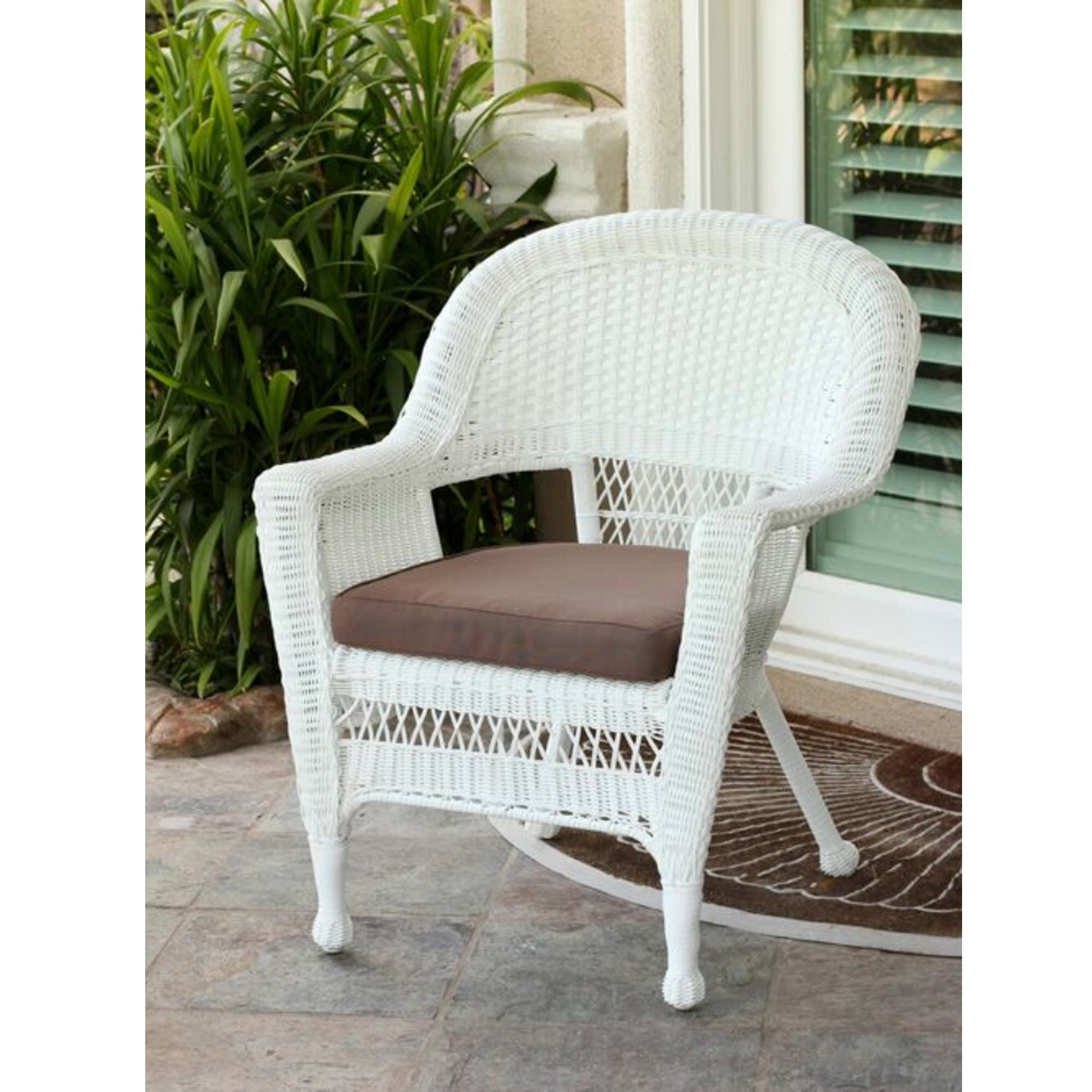 white plastic wicker chair