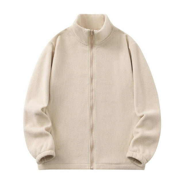 Pisexur Fleece Jacket Men Man Solid Color Fleece Inner Lap Fleece Pockets Zipper Coat Mens Winter Coats Warming Jacket