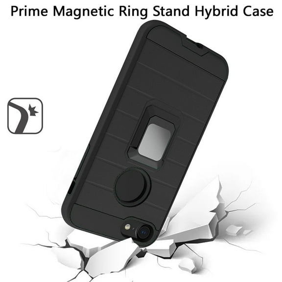 For Apple iPhone SE 2022 /SE 2020/8/7 Magnetic Ring Holder Rubber Hybrid Kickstand Texture Rugged Armor Heavy Duty Cover ,Xpm Phone Case [Black]