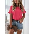 thumbnail image 5 of PRETTYGARDEN Women's Short Sleeve Casual T Shirts Summer Ruffle Plain Round Neck Loose Fit Tee Blouse Tops, 5 of 5