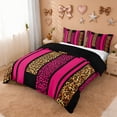 thumbnail image 3 of Erosebridal Leopard Print Stripes Duvet Cover Set,Chic Wild Animal Texture Bedding Full For Women Adults,Reversible Black,3 Pieces(No Comforter), 3 of 6