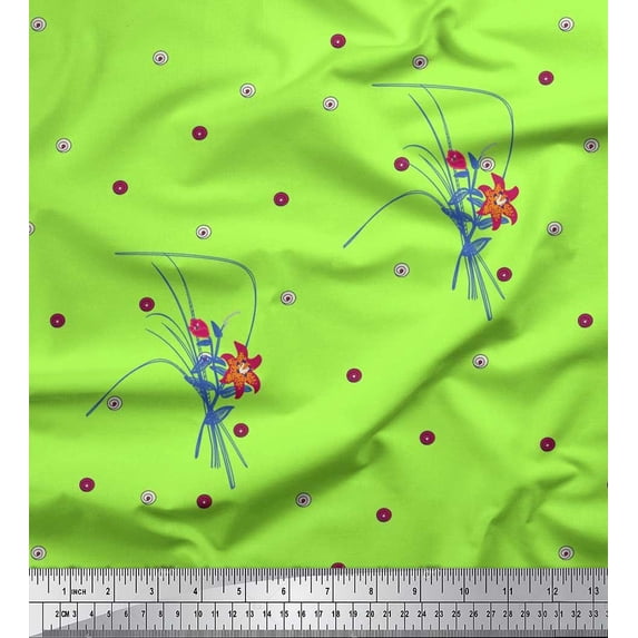 Soimoi Rayon Fabric Leaves & Lily Floral Printed Craft Fabric by the Yard 42 Inch Wide