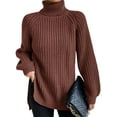 thumbnail image 1 of Capreze Women Sweater Turtleneck Jumper Tops Chunky Knit Knitted Sweaters Knitwear Pullover Long Sleeve Brown S, 1 of 2