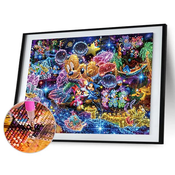 Cuadros Decorativos Kits de punto de cruz de Mickey Mouse de pintura de diamante de taladro completo DIY 5D (L1966) Likrtyny embutido en tela
