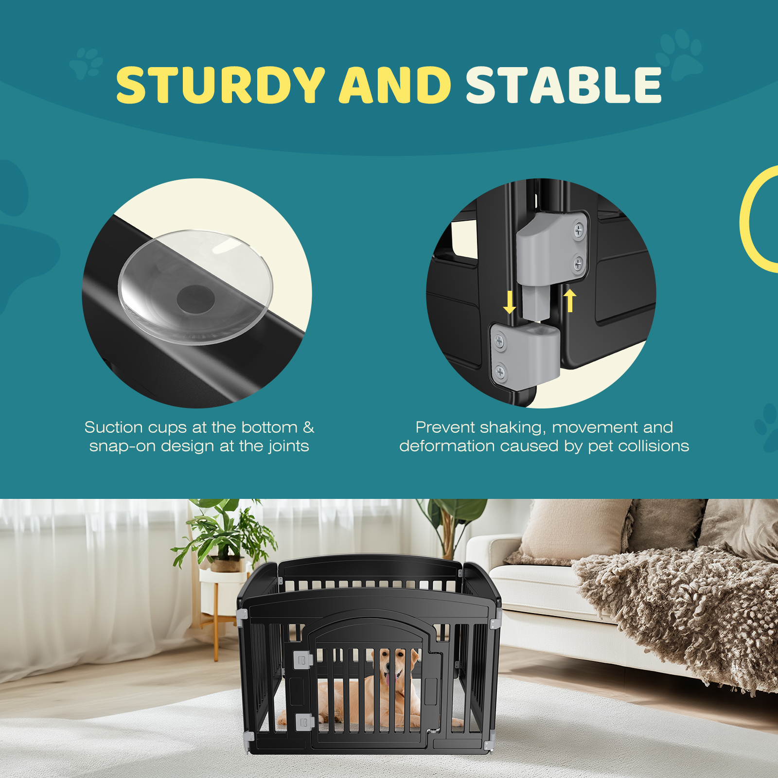 MCQ 24-Inch 4-Panel Indoor Dog Playpen - Foldable Fence for Small Dogs, Apartment Friendly, Easy Storage - Black