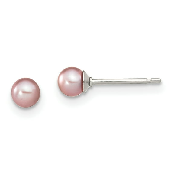 Primal Silver Sterling Silver Rhodium-plated 3-4mm Purple Freshwater Cultured Round Pearl Stud Earring