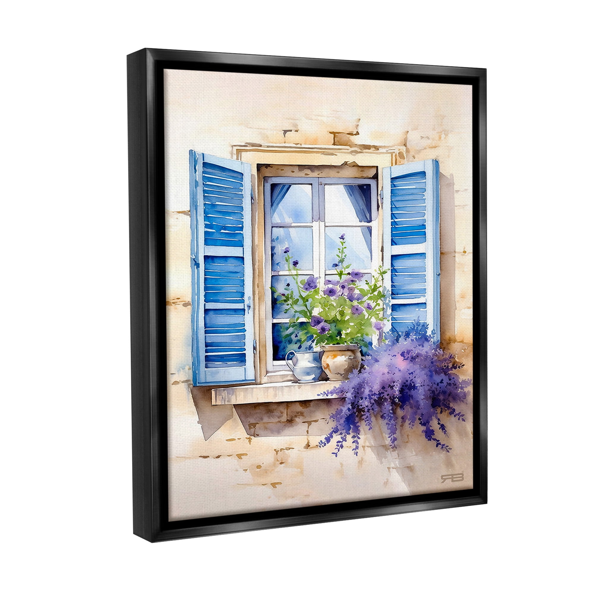 Stupell Industries Cottage Windowsill Bouquet Botanical & Floral Painting Black Floater Framed Canvas Art Print Wall Art, 25 x 31