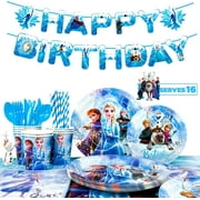Frozen Birthday Party Supplies-144pcs Frozen Party Tableware Set Frozen Birthday Party Plates and Cup and Napkins Tablecloth etc Elsa Birthday Party Supplies 2th 4th Birthday,Serves 16 Guest