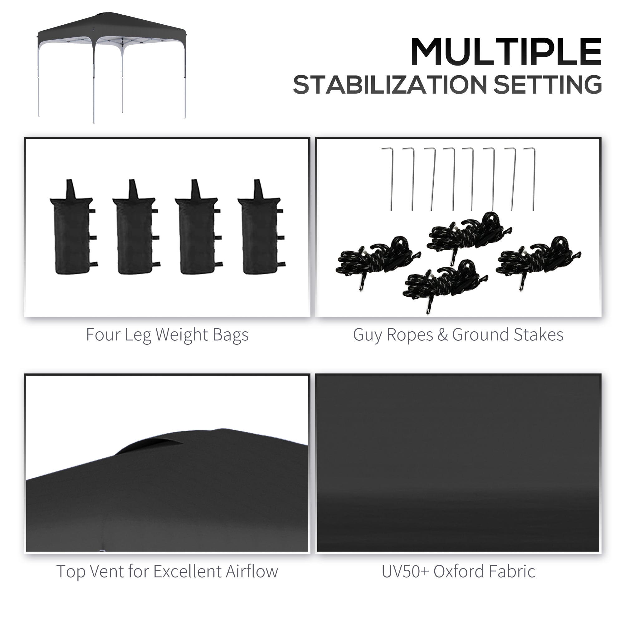 Outsunny 8' x 8' Pop Up Canopy Tent with Wheeled Carry Bag and 4 Sand Bags, Instant Sun Shelter, Tents for Parties, Height Adjustable, for Outdoor, Garden, Patio, Black
