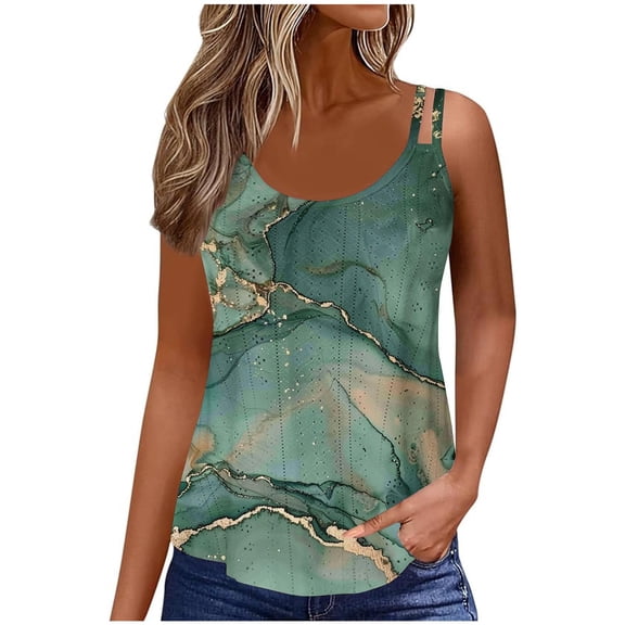 Fznquz Tank Top for Women Double Strap Tie Dye Tunic Summer Loose Green Boho Tank Tops
