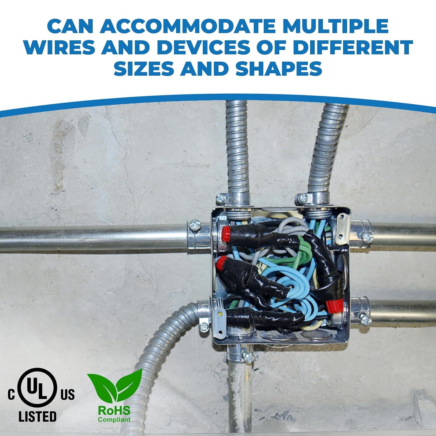 OHLECTRIC 4" Square Welded 2-1/8" Deep Boxes with 1/2 and 3/4" KO – Made of Galvanized Steel, Raised Ground Emboss Junction Boxes for Walls and Ceilings - (4-Pack)