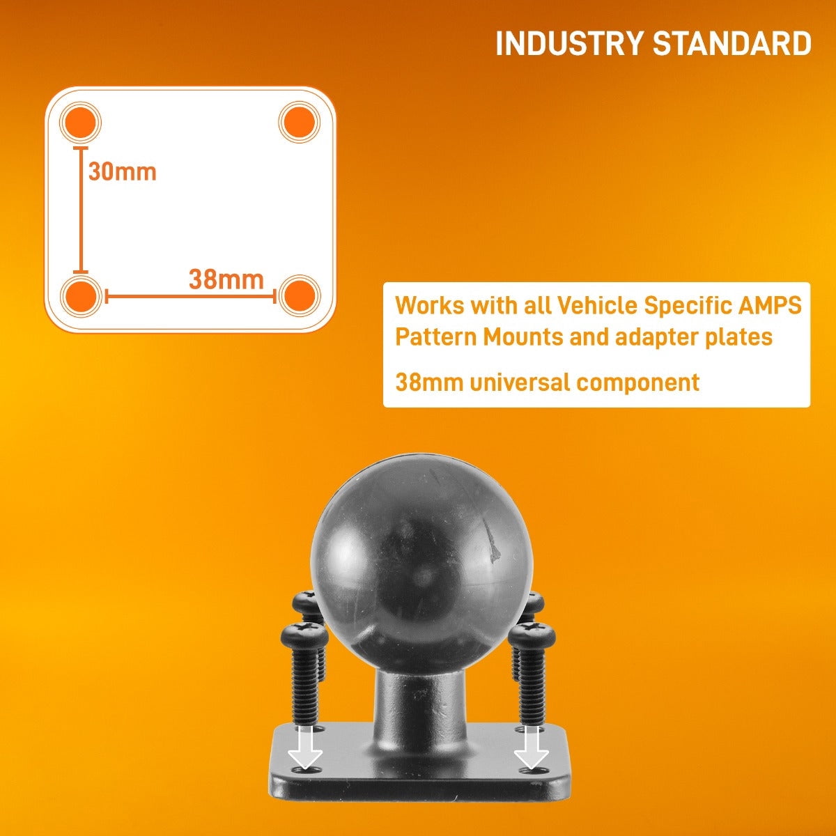 iBOLT 38mm / 1.5 inch Metal Rectangular AMPS Pattern to VESA 75 x 75 / VESA 100 x 100 Dual Ball Mount for Monitors, displays, or tvís- Featuring a 5.75-inch Composite 38mm Bizmount Arm