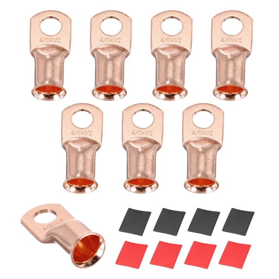 8 Pcs 1/2" Stud 4/0Awg Battery Cable End with 8 pcs 3:1 Heat Shrink