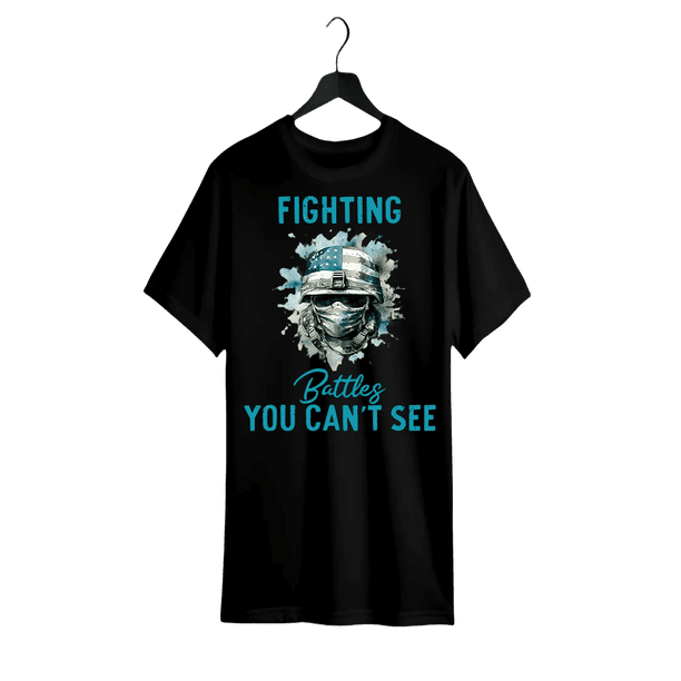 Men's american Flag Soldier Cotton T-Shirt - "Fighting Battles You Can't See" Print, Premium Cotton, Soft Breathable Streetwear Tee,
