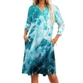 thumbnail image 4 of Robe Évasée Nœud Cœur Là-Haut dans l'Océan Design Mode Grande Taille Robe Ample Vagues de Mer Bleu Aqua, 4 of 5