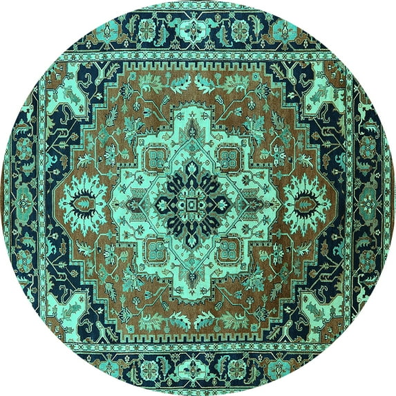 Ahgly Company Indoor Round Persian Turquoise Blue Traditional Area Rugs, 6' Round