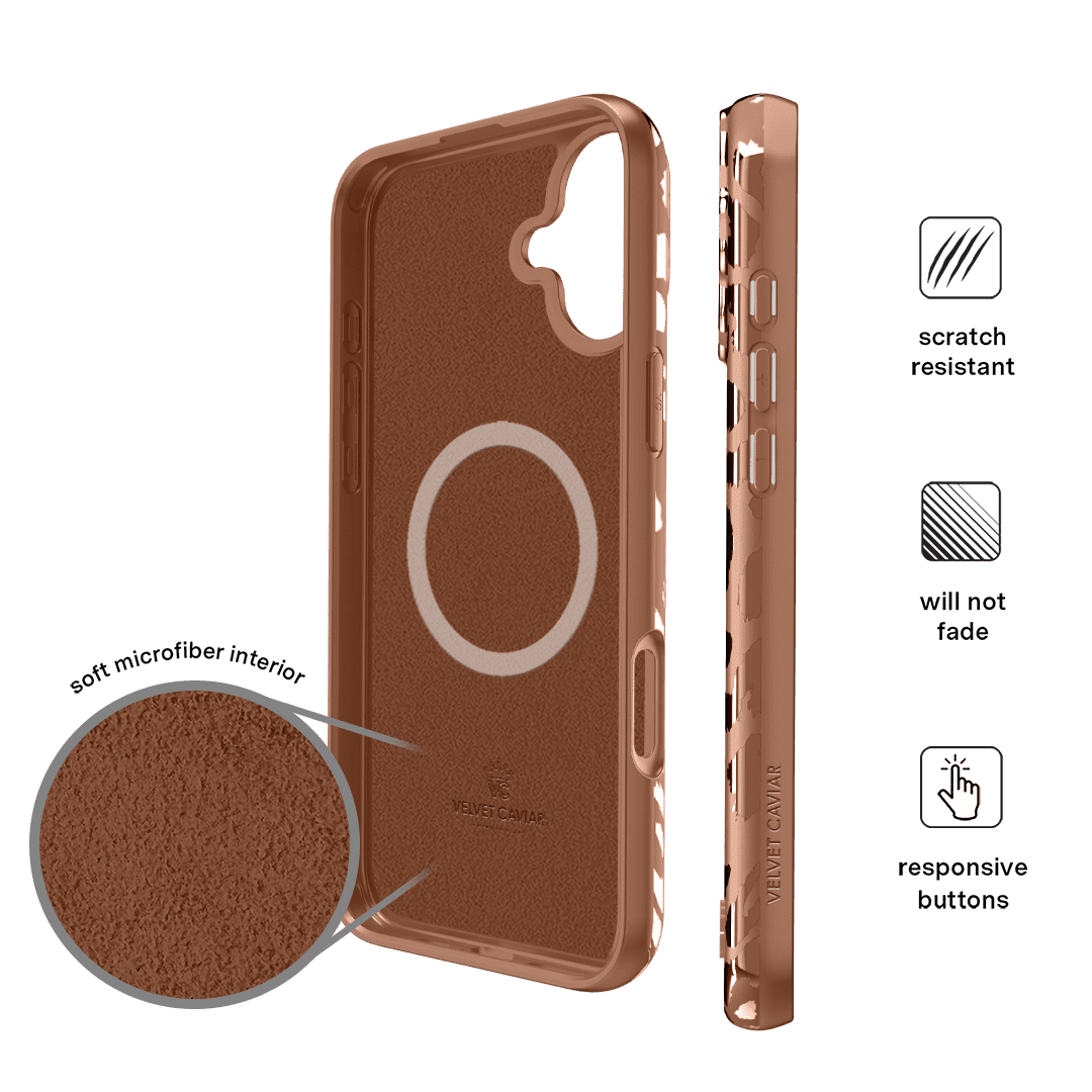VELVET CAVIAR for iPhone 16 Case - Compatible with MagSafe - Cute Protective Phone Cases for Women - Bronze Chrome Leopard