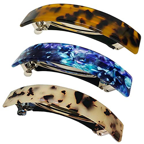 HYFEEL Large French Barrettes for Women Fine Thick Hair, Classic Tortoise  Shell Hair Clips Wide Curved Celluloid Ponytail Holder Clamp Fashion Hair  Accessories Automatic Clasp Hairgrips 3 Pack 