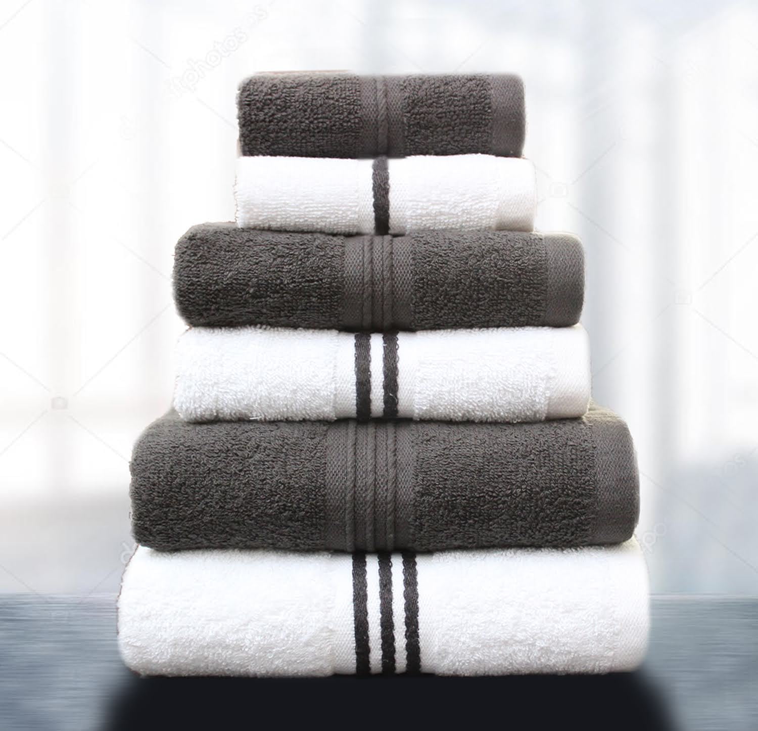 Hurbane Home 6 Piece Grey Bath Towel Combo Set, 100 Cotton 600 GSM
