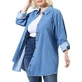 thumbnail image 6 of Plus Size Shirts for Women Chambray Top Button Down Denim Shirts Tops 2025 1X Blue, 6 of 8