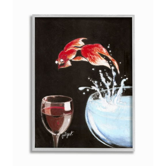 Stupell Industries Fish Leaping Into Wine Glass Funny Drawing Framed Wall Art by Jean-Pierre Got