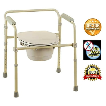 HEALTHLINE 3 in 1 Bedside Commode, Folding Bedside Commode Chair, Toilet Seat with Commode Bucket and Splash Guard, Deluxe Bedside and Bathroom Steel Folding Frame Commode