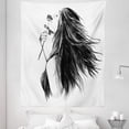 thumbnail image 1 of Women Tapestry, Modern Monochrome Sketchy Drawn Lady Smelling the Rose Illustration Art Print, Fabric Wall Hanging Decor for Bedroom Living Room Dorm, 5 Sizes, Black and White, by Ambesonne, 1 of 1