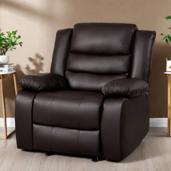 TrumanPick Recliner Chairs for Audlts, PU Leather Rocker Recliners Small Spaces Sleeper Sofa Chair for Living Room, Brown