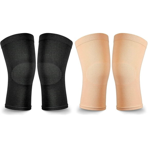 2 Pair Knee Brace Compression Sleeves Knee Support Brace for Meniscus Tear, Lightweight Knee Sleeve for Arthritis Pain Relief, Knee Support for Men and Women for Running, Weight Lifting (Black, Beige)