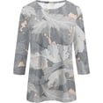thumbnail image 4 of Xmyrz Crew Neck T Shirts for Womens 3/4 Sleeve Color Block Print Shirts Loose Fit Casual Tops Grey L, 4 of 5