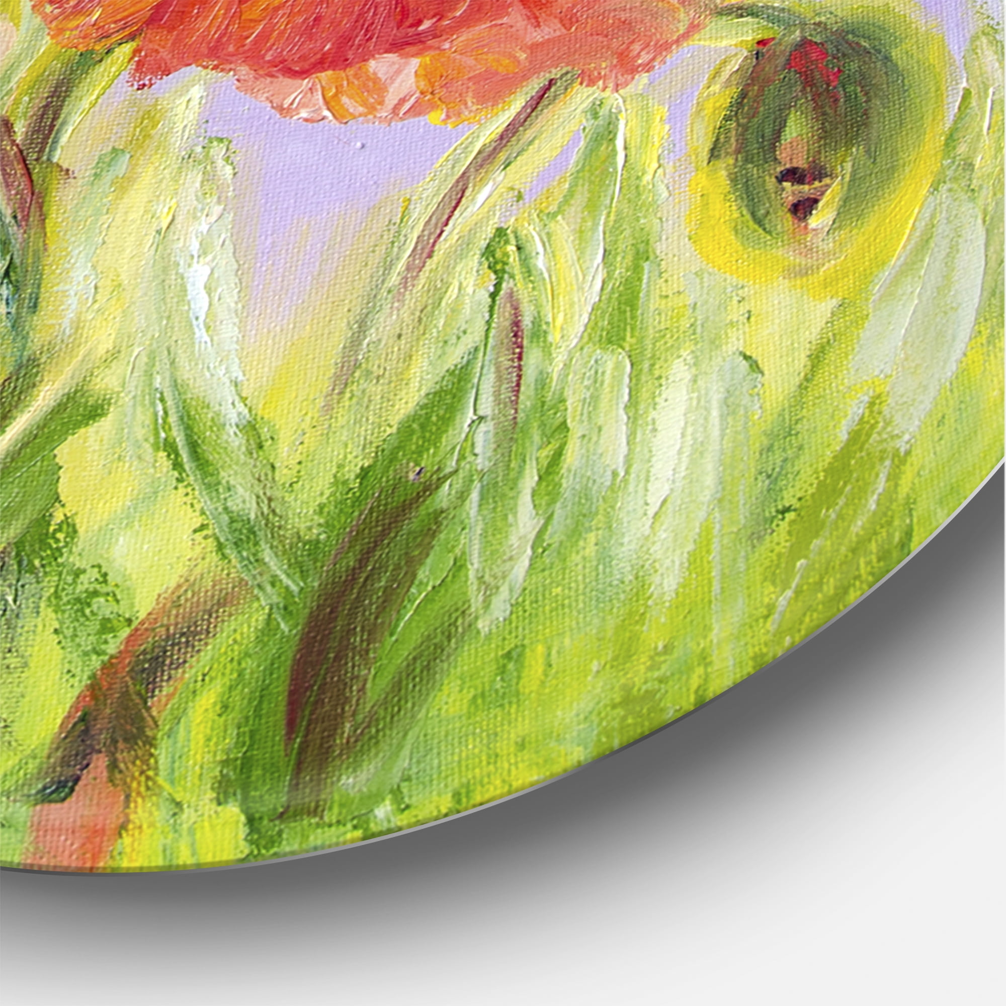 Designart 'Blossoming Poppies At Dawn' Traditional Circle Metal Wall Art 11x11 - Disc of 11