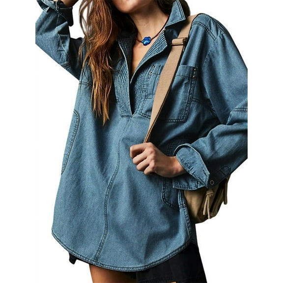 Long Sleeve V-Neck Women Denim Jacket Tops
