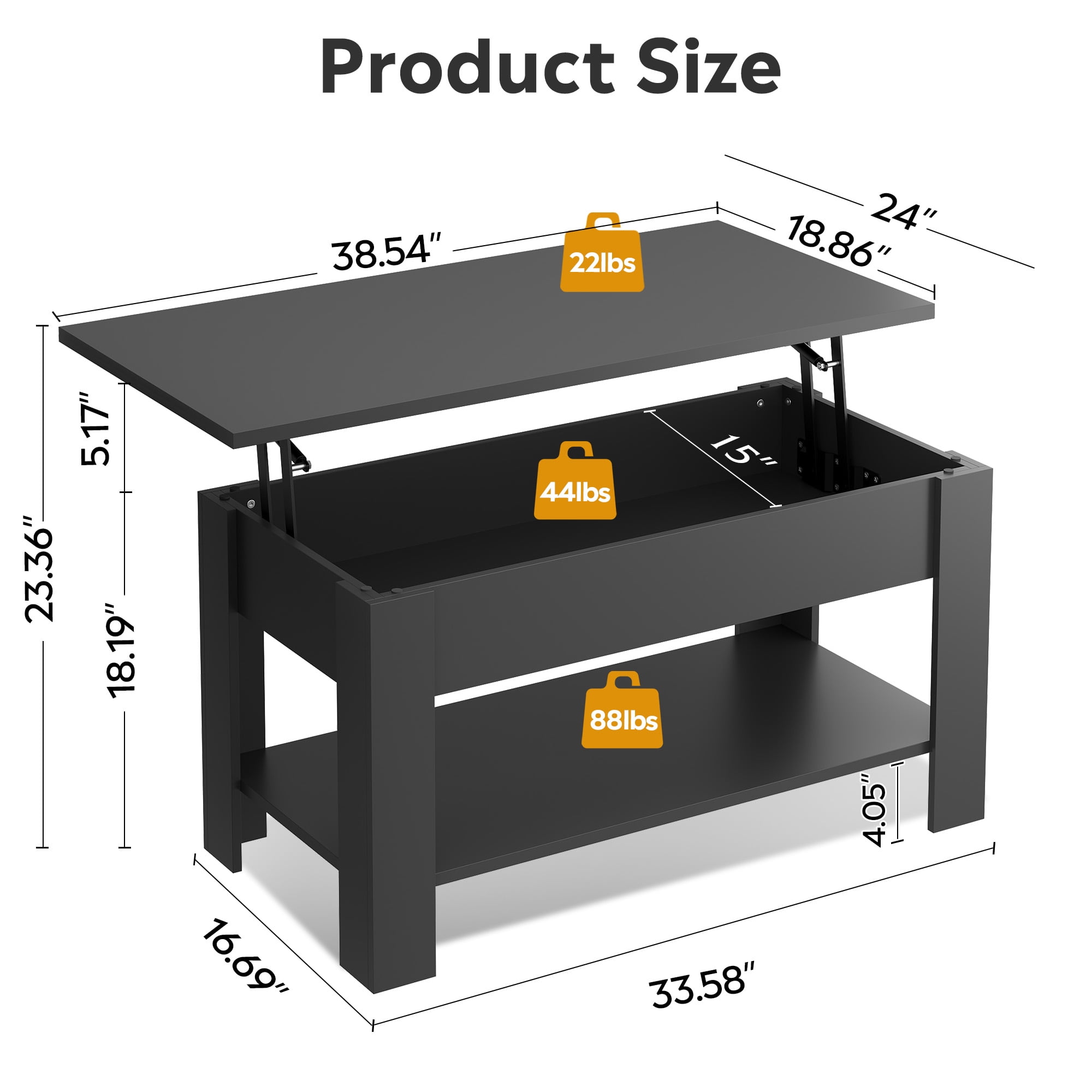GALAXHERO 39" Lift Top Coffee Table with Storage Shelf & Hidden Compartment and Lifting Top for Home Living Room Office and Reception Room Black