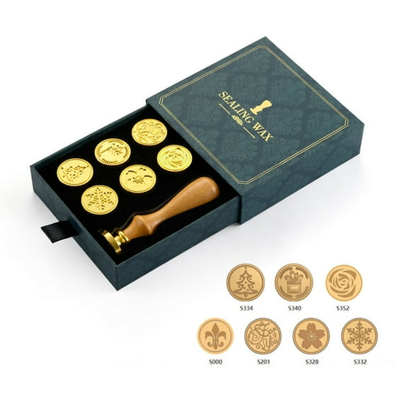 Wax Seal Stamp Kit Retro Vintage Sealing Wax Stamp Wooden Handle Replaceable Stamp Head with Gift Box for Cards Envelopes Wedding Invitations Postcard Gift Packaging