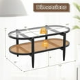 thumbnail image 3 of GOFLAME Rattan Coffee Table with Storage, 40” Wood Oval Coffee Table with Tempered Glass Tabletop & PE Rattan Shelf, 2-Tier Antique Boho Center Table for Living Room, Reception Room, Black, 3 of 9