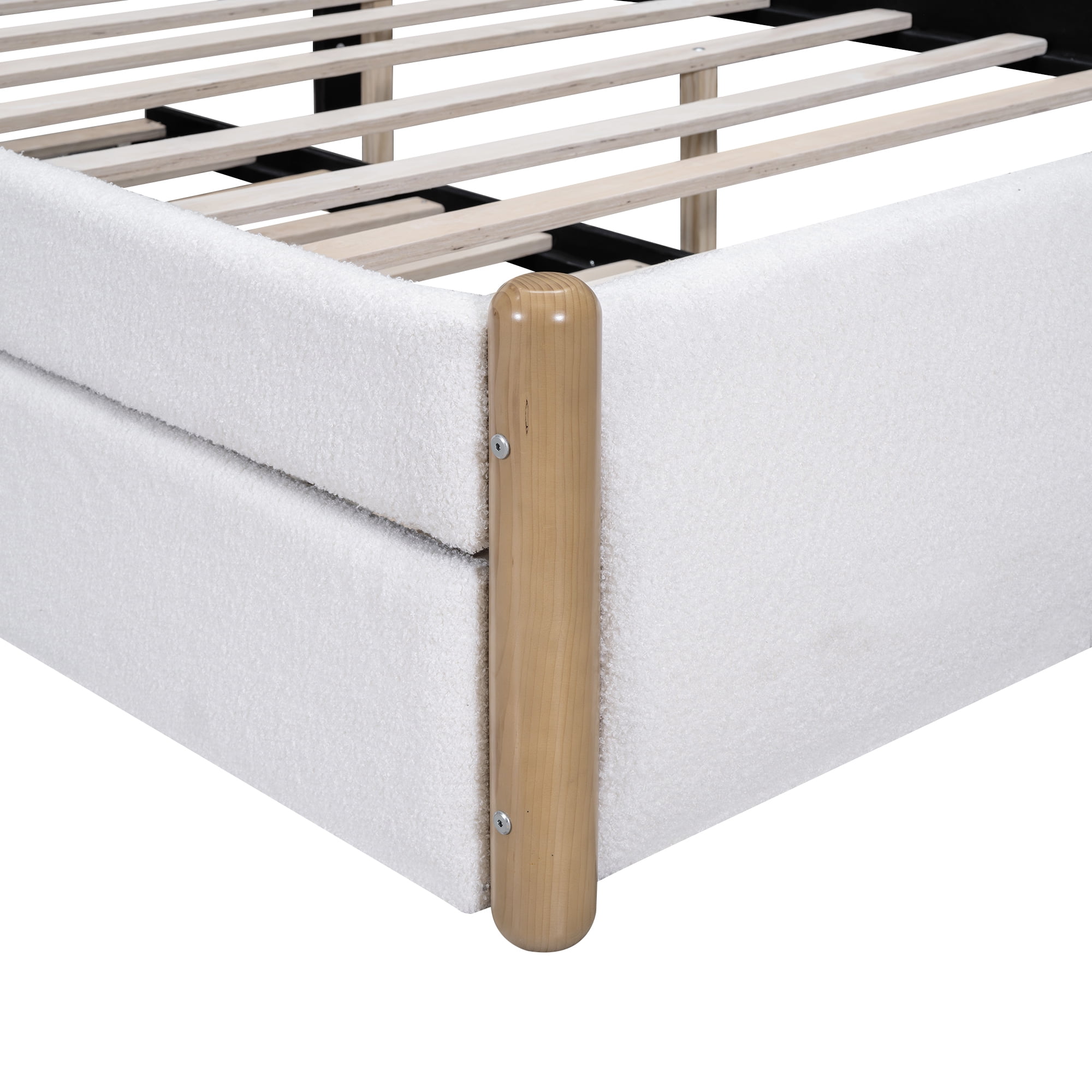Euroco Full Classic Upholstery Platform Beds for Kids Teens, White