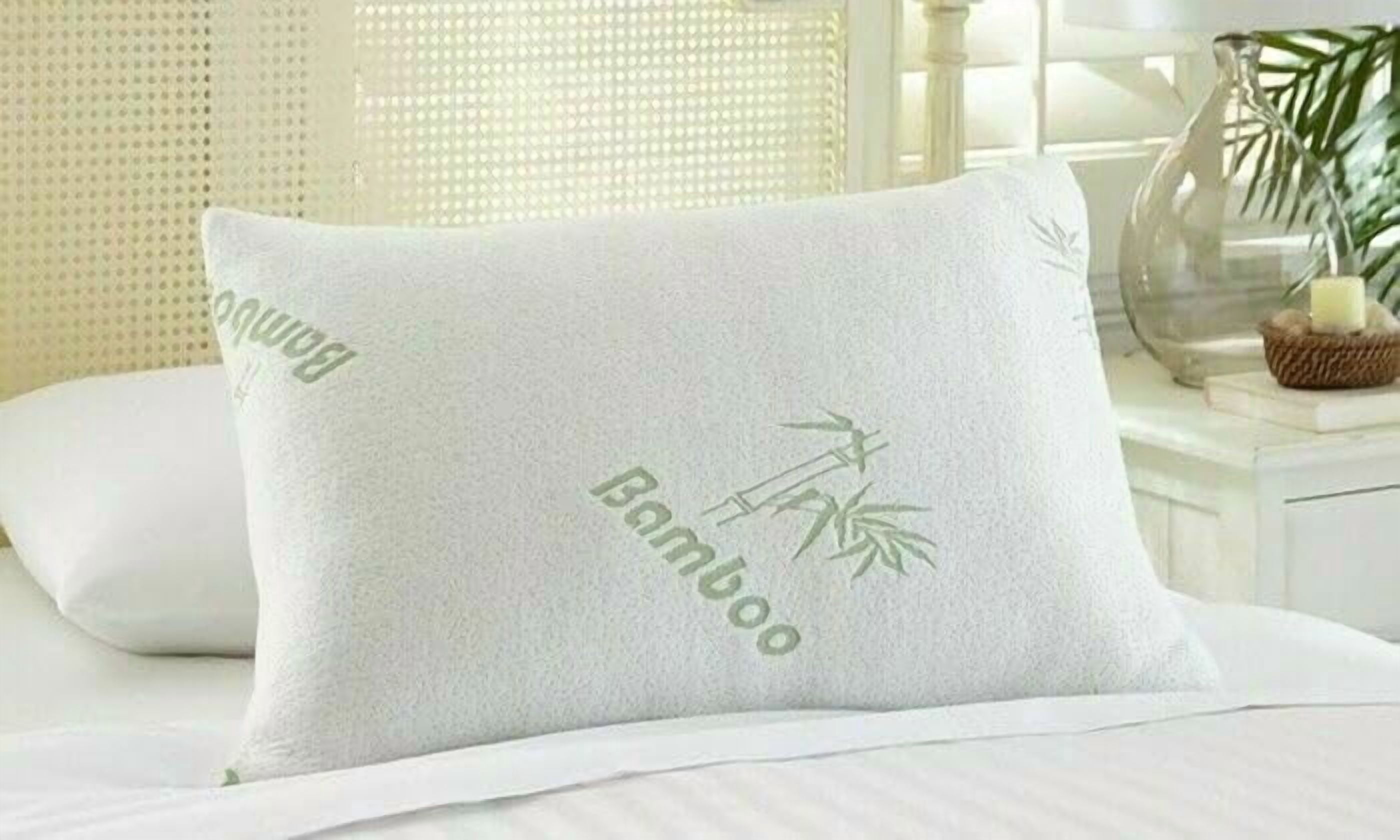 Kashi Home Bamboo Memory Foam Pillow, Hypo-Allergenic Removable Bamboo Cover, Queen/Standard Size -28"x19"