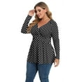 thumbnail image 4 of Uvplove Women's Spring Plus Size V-Neck Tunic Tops Casual Loose Long Sleeve Floral Print Blouses with Pleated,US L-4XL in F Black Dot, 4 of 11