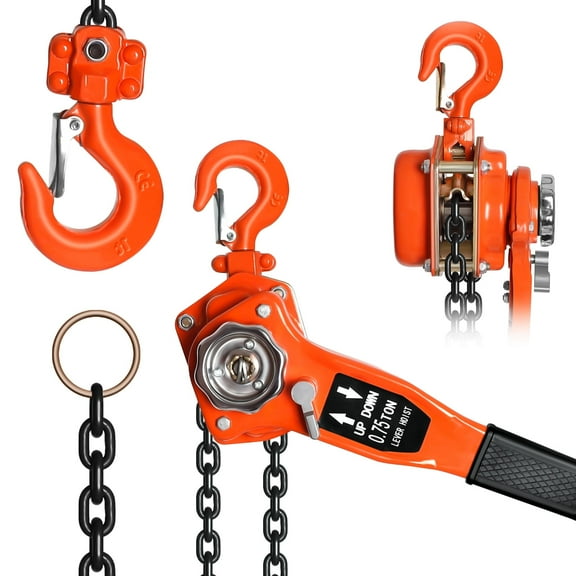 0.75 Ton Chain Hoist, 1650 Lbs Capacity 10 Ft Chain Come Along, G80 Galvanized Carbon Steel With Double-Pawl Brake, Manual Lever Chain Hoist & 360° Rotation Hook, Dock Garage Factory