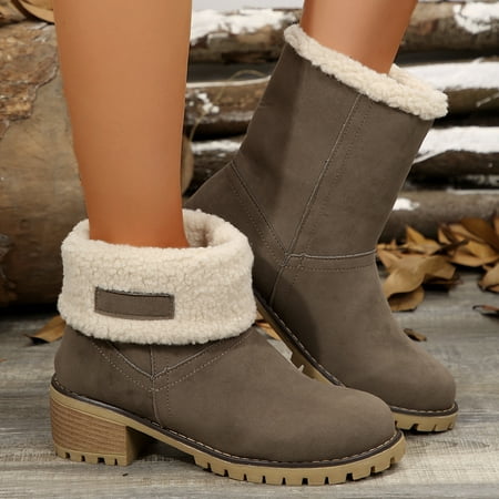 

Winter New European and American Large Size Snow Boots One Shoes Two Wear Women‘s Thick Heel Mid-calf Boots Women‘s Export Style