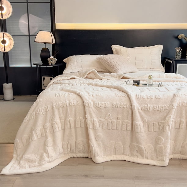 Manta Polar De Doble Cara Manta de franela de color liso de 150 x 100 cm con diseño floral tallado, doble cara, para cama y sofá (blanco, 1 unidad) JASKFLY