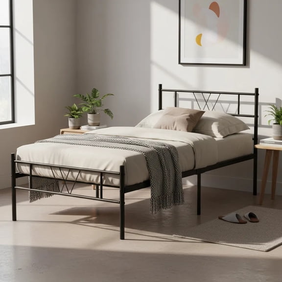 Cama Individual HOMEMAKE FURNITURE Somier de Metal Negro Minimalista Moderno 197x99,5cm
