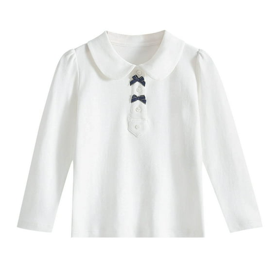 Hienoo Toddler Girls Long Sleeve Polo Shirt Solid Color Undershirt Children's Clothing Top