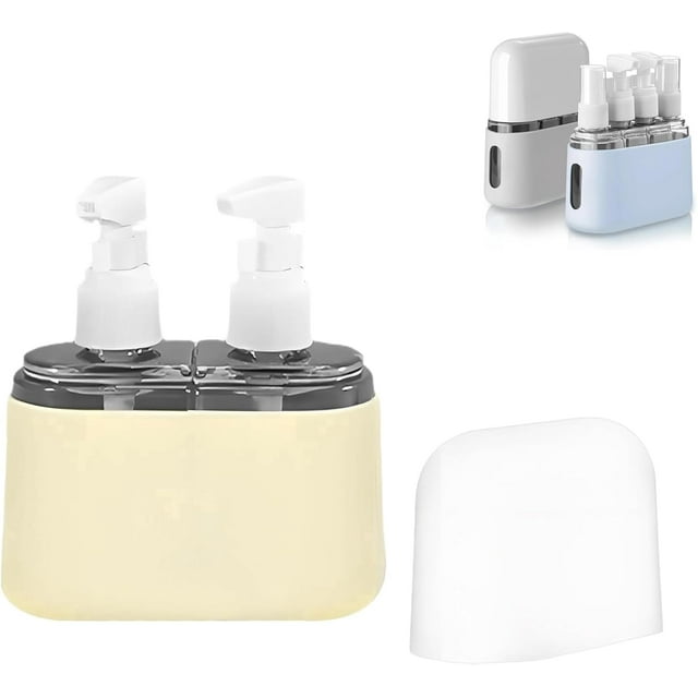 Mini Shampoo Dispenser Portable Travel Bottle Set, Mini Dispenser Portable Travel Set, Leak Proof Pump Bottles Containers Travel Size, Reusable Travel Bottles for Toiletries (Beige, 2 in 1)