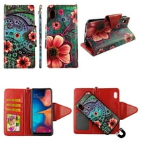 Green Paisley Case for Samsung Galaxy A10e Magnetic Detachable Pu Leather Wallet Cover Flap Closure and Snap-on Book Style Cases Card Holders Wrist Strap 2 in 1 Folio