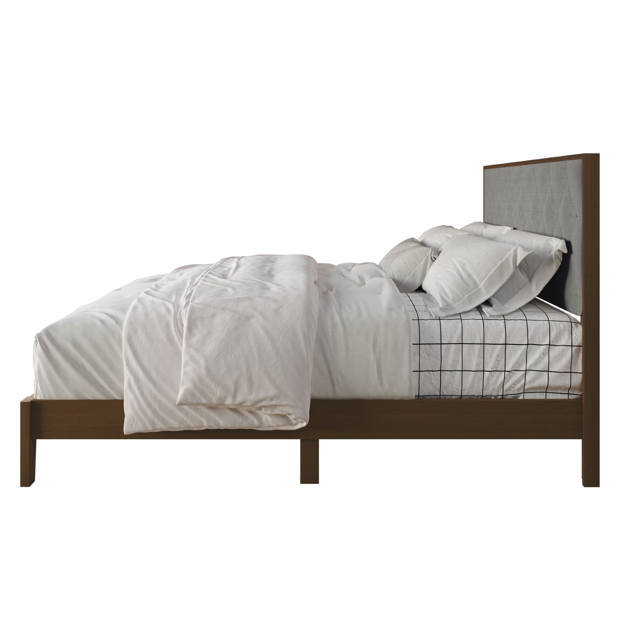 Home Design Kankakee Brown/Dark Gray Twin Solid Wood Panel Bed with Upholstered Foam-Padded Headboard, Adult, Bedroom