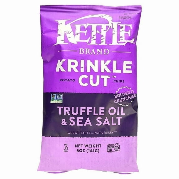 Kettle Foods, Krinkle Cut, Potato Chips, Truffle Oil & Sea Salt, 5 oz Pack of 4